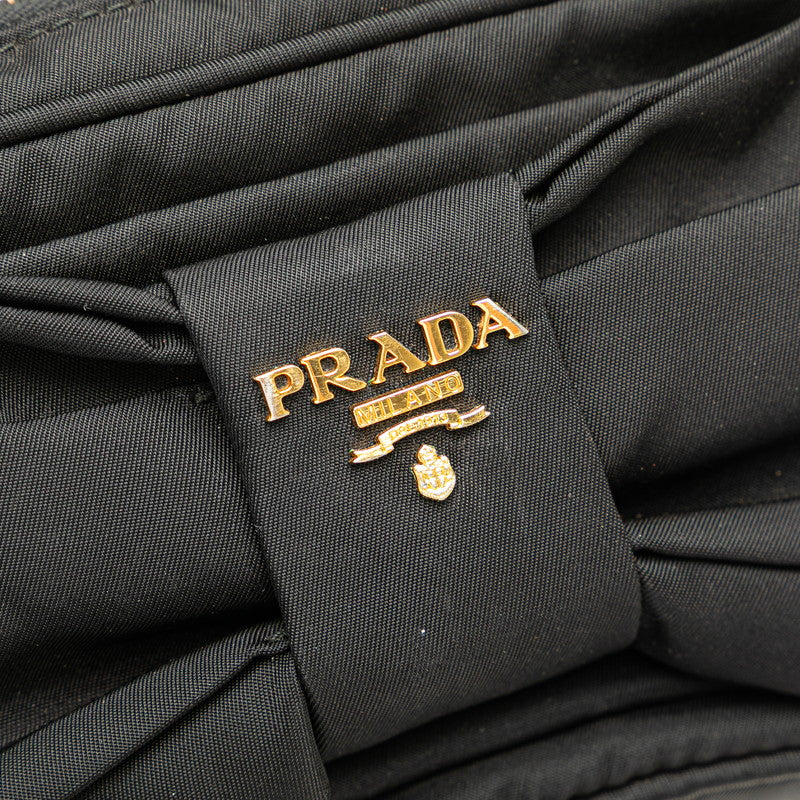 プラダ ロゴ リボン ショルダーバッグ ポーチ ブラック ナイロン レディース PRADA 【中古】