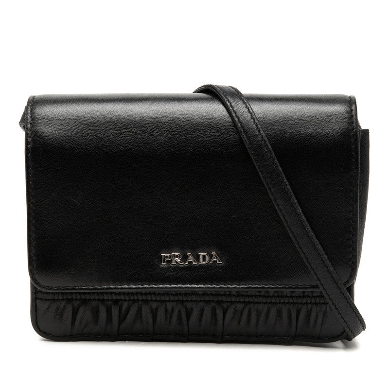 プラダ ロゴ 斜め掛け ショルダーバッグ ブラック レザー レディース PRADA 【中古】