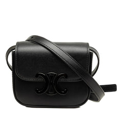 セリーヌ トリオンフ ミニ クロード 斜め掛け ショルダーバッグ ブラック レザー レディース CELINE 中古