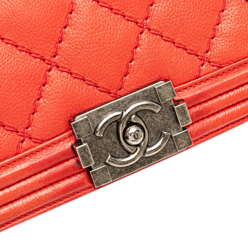 シャネル ボーイシャネル ココマーク チェーン ショルダーバッグ ハンドバッグ レッド シルバー ラムスキン レディース CHANEL 【中古】