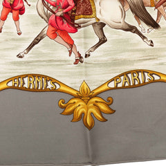 エルメス カレ90 LES CHEVAUX DES MOGHOLS ムガル王朝の馬 スカーフ グレー マルチカラー シルク レディース HERMES 中古