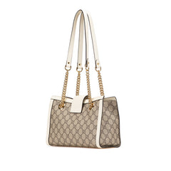 グッチ GGスプリーム パドロック チェーン ショルダーバッグ 498156 ベージュ ホワイト レザー PVC レディース GUCCI 【中古】
