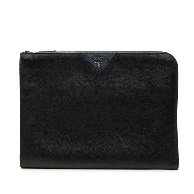 プラダ クラッチバッグ セカンドバッグ L字ファスナー 2VN003 ネロ ブラック サフィアーノレザー メンズ PRADA 【中古】
