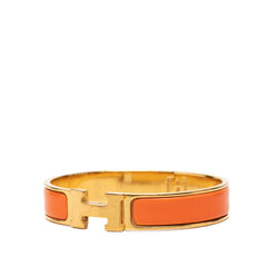 エルメス クリックH PM ブレスレット バングル ゴールド オレンジ エナメル メッキ GP レディース HERMES 【中古】