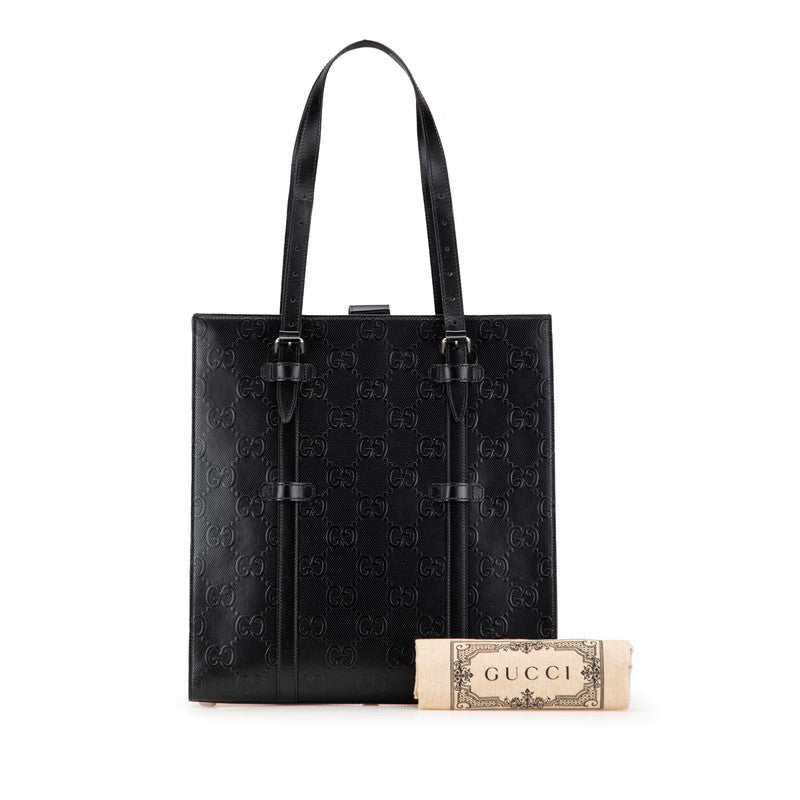 グッチ GGエンボス トートバッグ ハンドバッグ 700421 ブラック レザー レディース GUCCI 【中古】