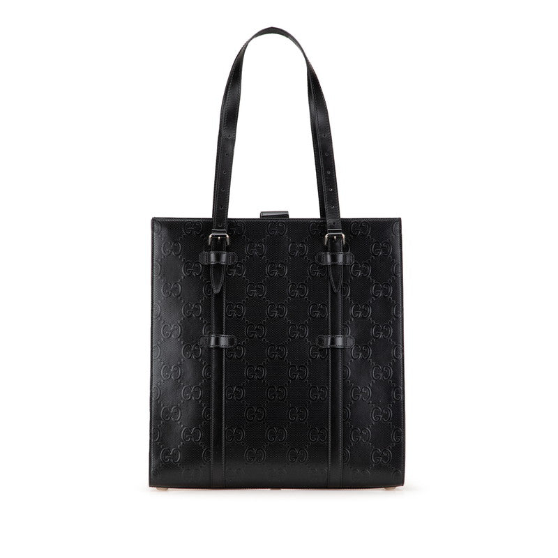 グッチ GGエンボス トートバッグ ハンドバッグ 700421 ブラック レザー レディース GUCCI 【中古】