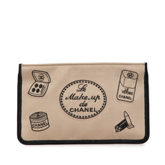シャネル コスメ柄 ポーチ ベージュ サテン レディース CHANEL 【中古】