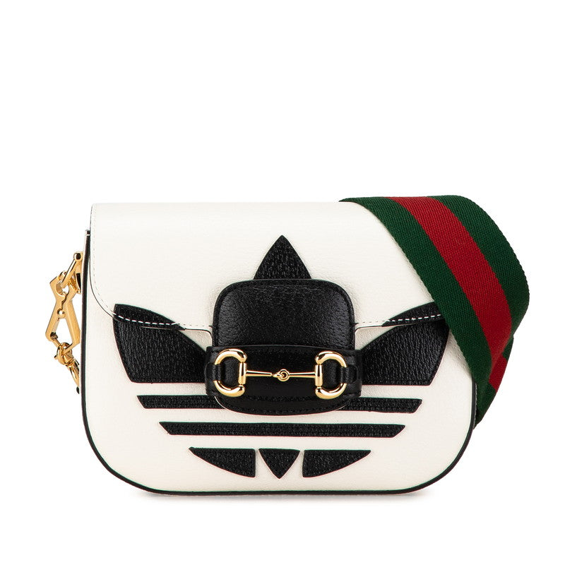 グッチ × アディダス adidas ホースビット 斜め掛け ショルダーバッグ 658574 ホワイト ブラック レザー レディース GUCCI 【中古】