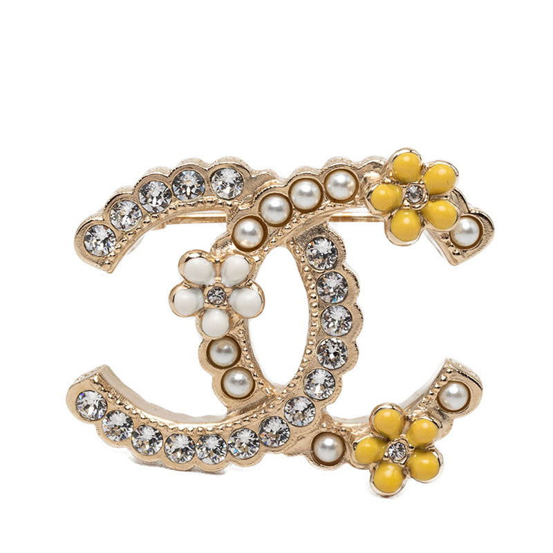 シャネル ココマーク ブローチ A21C ゴールド メッキ ラインストーン フェイクパール レディース CHANEL 【中古】