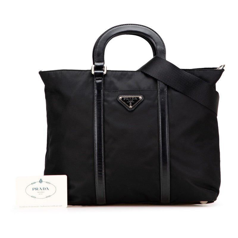 プラダ 三角ロゴプレート ハンドバッグ ショルダーバッグ 2WAY BN1066 ブラック ナイロン レザー レディース PRADA 【中古】