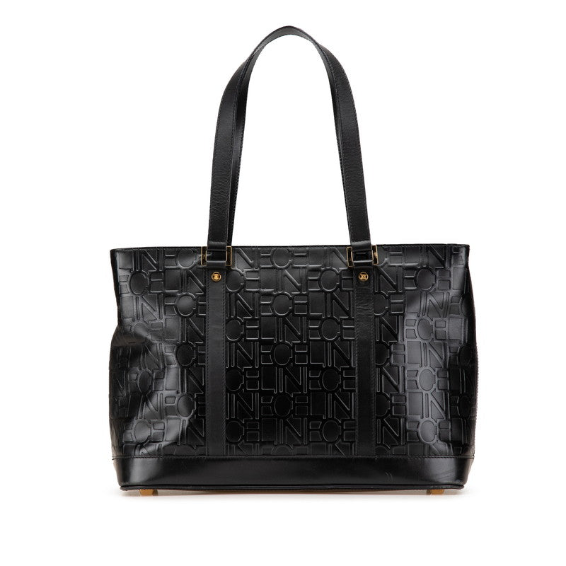 セリーヌ ロゴ エンボス ハンドバッグ トートバッグ ブラック レザー レディース CELINE 【中古】
