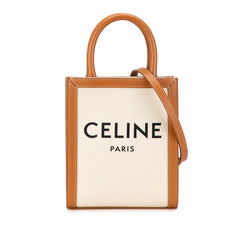 セリーヌ ミニ バーティカル カバ ハンドバッグ ショルダーバッグ 2WAY ナチュラル タン キャンバス カーフ レディース CELINE 中古