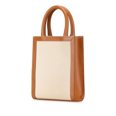 セリーヌ ミニ バーティカル カバ ハンドバッグ ショルダーバッグ 2WAY ナチュラル タン キャンバス カーフ レディース CELINE 中古