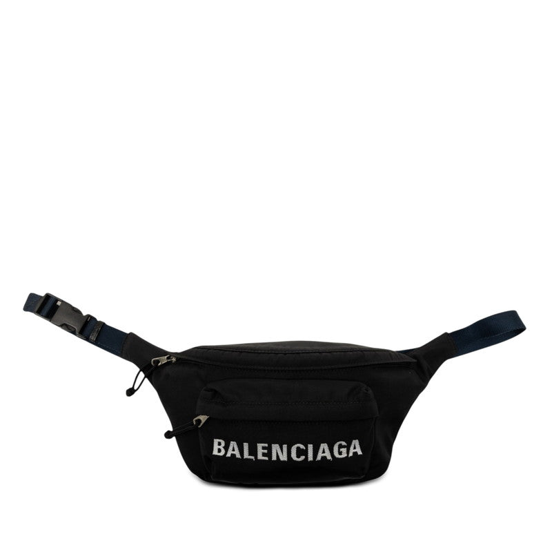 バレンシアガ ウィール ロゴ ボディバッグ ウエストバッグ 528862 ブラック ネイビー ナイロン レディース BALENCIAGA 【中古】