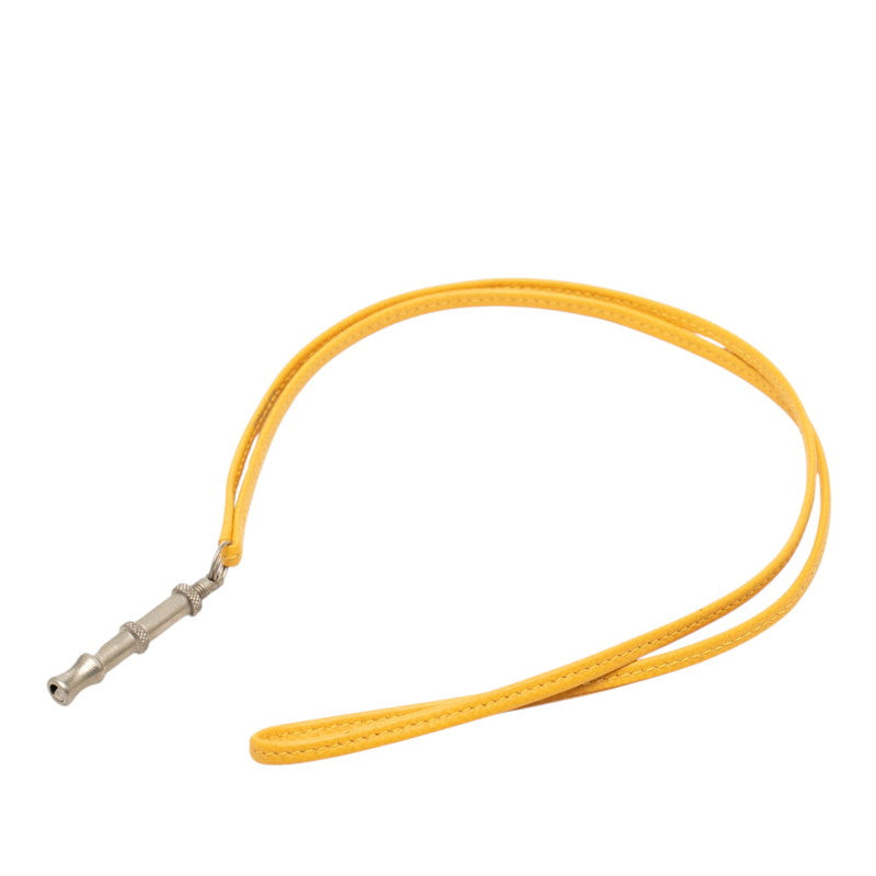 エルメス シフレ 犬笛 ドッグホイッスル ペンダントトップ ネックレス シルバー イエロー メタル レザー レディース HERMES 【中古】