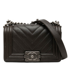 シャネル ココマーク ミニボーイシャネル シェブロン チェーン ショルダーバッグ ブラック ラムスキン レディース CHANEL 【中古】