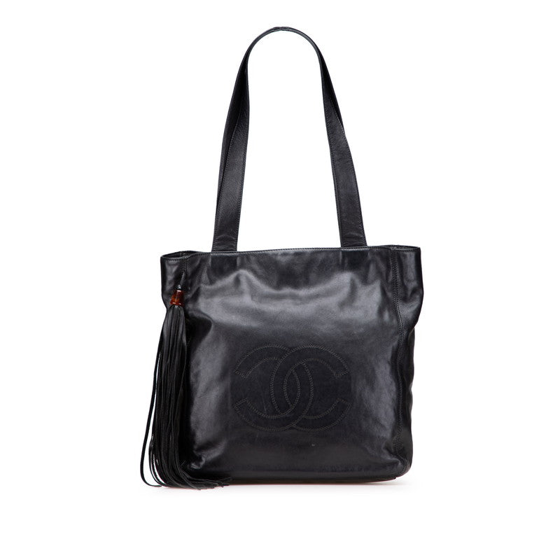 シャネル フリンジ ココマーク トートバッグ ブラック ラムスキン レディース CHANEL 【中古】