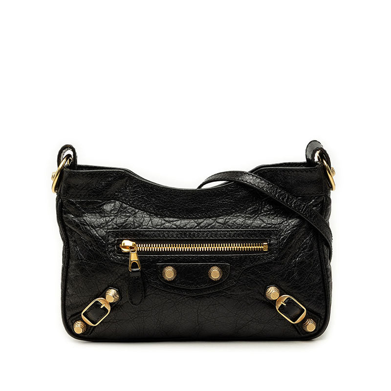 バレンシアガ ジャイアントヒップ 斜め掛け ショルダーバッグ 237203 ブラック レザー レディース BALENCIAGA 中古