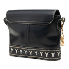 サンローラン ヴィンテージ Yカット 斜めかけ ショルダーバッグ ネイビー ホワイト レザー レディース SAINT LAURENT 中古