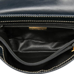 サンローラン ヴィンテージ Yカット 斜めかけ ショルダーバッグ ネイビー ホワイト レザー レディース SAINT LAURENT 中古