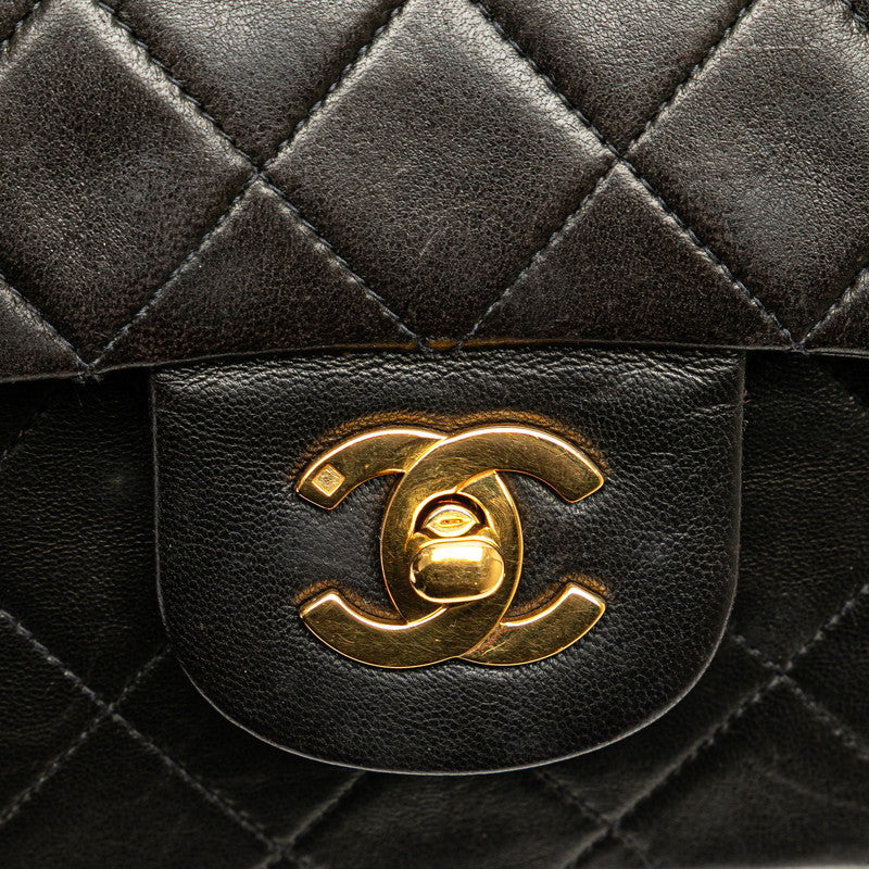 シャネル マトラッセ25 Wフラップ チェーン ショルダーバッグ ブラック ラムスキン レディース CHANEL 【中古】