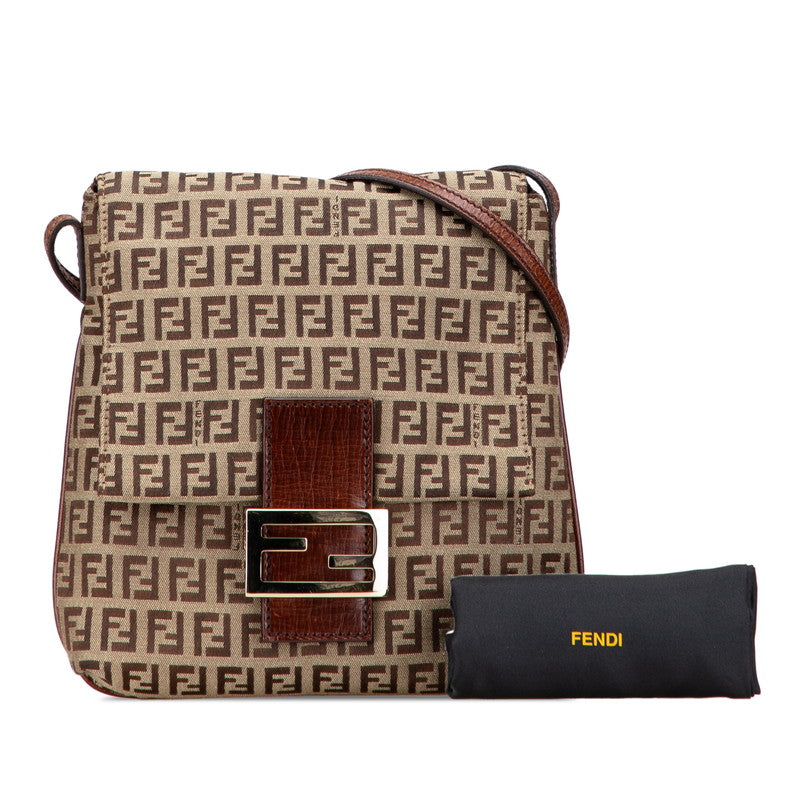 フェンディ ズッキーノ ショルダーバッグ 8BT075 ブラウン キャンバス レザー レディース FENDI 【中古】