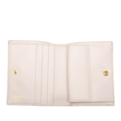 プラダ 三角ロゴプレート フラワープリント 二つ折り財布 ピンク ブルー系 サフィアーノレザー レディース PRADA 中古