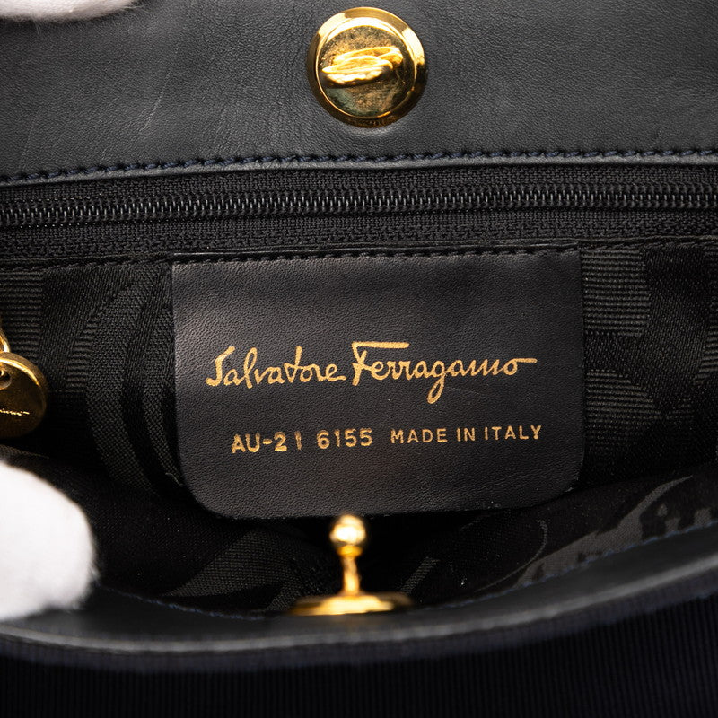 サルヴァトーレフェラガモ ヴァラ ハンドバッグ ショルダーバッグ 2WAY ネイビー ゴールド ナイロン レザー レディース Salvatore Ferragamo 【中古】