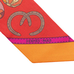 エルメス ツイリー JOCKEY ジョッキー 馬術用帽子 モチーフ スカーフ レッド オレンジ シルク レディース HERMES 【中古】