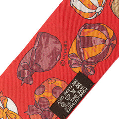 エルメス ツイリー JOCKEY ジョッキー 馬術用帽子 モチーフ スカーフ レッド オレンジ シルク レディース HERMES 【中古】