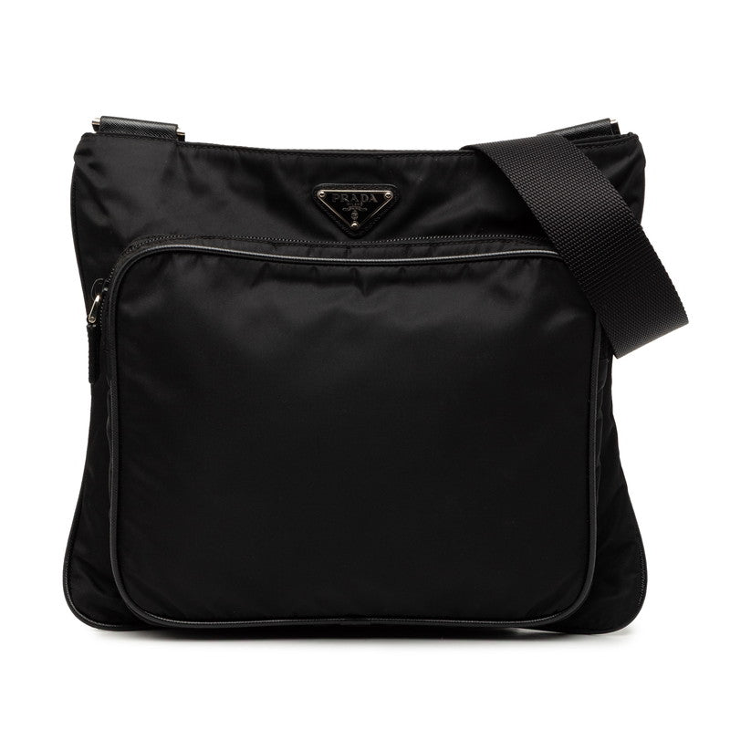 プラダ 三角ロゴプレート 斜め掛け ショルダーバッグ ブラック ナイロン レディース PRADA 【中古】