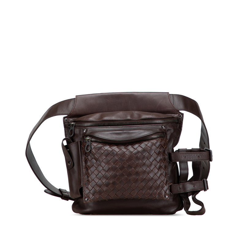 ボッテガヴェネタ イントレチャート ウエストバッグ ブラウン レザー レディース BOTTEGAVENETA 【中古】