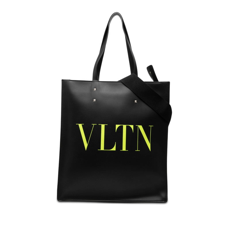 ヴァレンティノ ロゴプリント スタッズ トートバッグ ハンドバッグ ブラック レザー レディース VALENTINO 【中古】