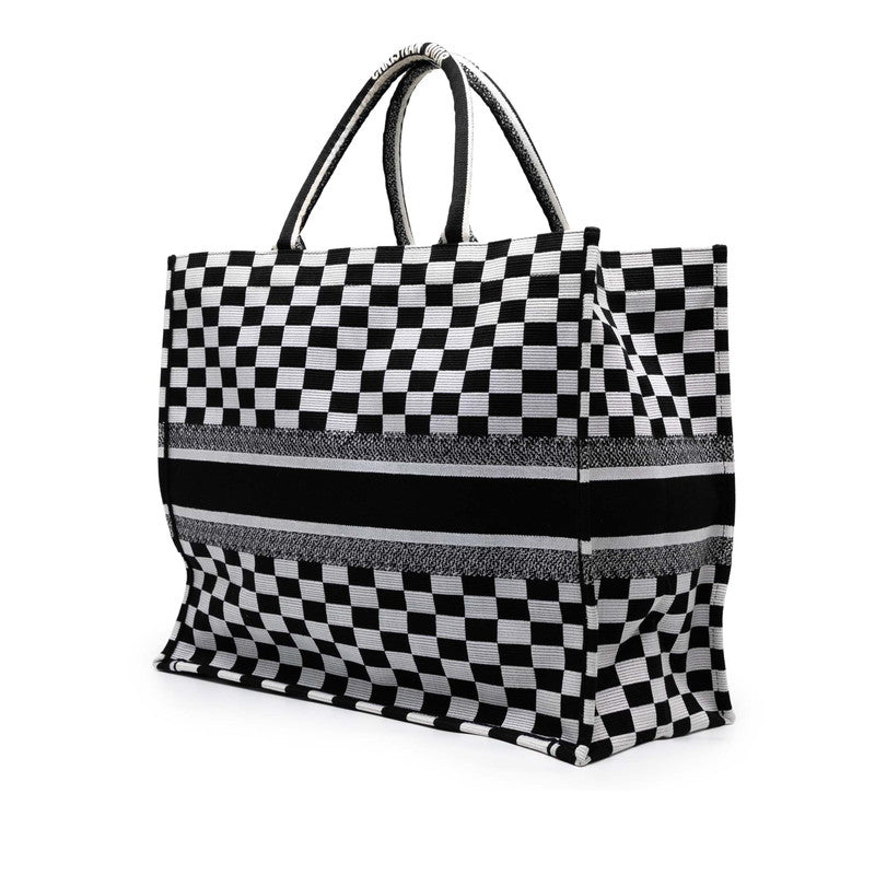 ディオール ブックトート チェック ハンドバッグ トートバッグ ブラック ホワイト キャンバス レディース Dior 【中古】