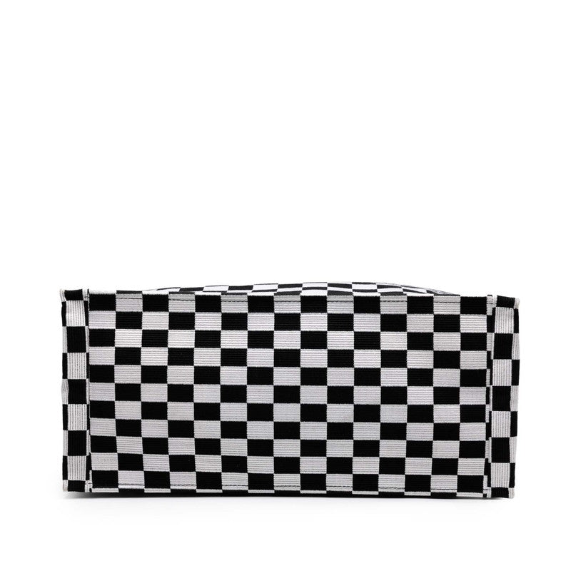 ディオール ブックトート チェック ハンドバッグ トートバッグ ブラック ホワイト キャンバス レディース Dior 【中古】