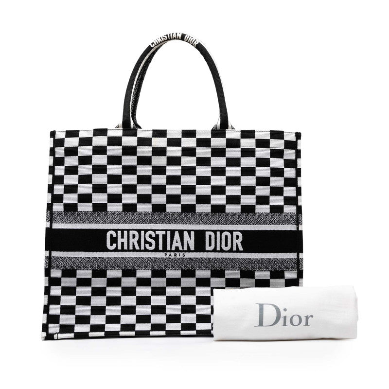 ディオール ブックトート チェック ハンドバッグ トートバッグ ブラック ホワイト キャンバス レディース Dior 【中古】