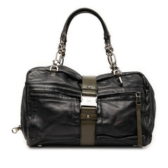 ロエベ ローラ チェーン ハンドバッグ ショルダーバッグ ブラック カーキ レザー レディース LOEWE 【中古】