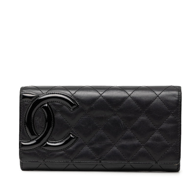 シャネル ココマーク カンボン 二つ折り 長財布 A50077 ブラック ピンク レザー レディース CHANEL 【中古】