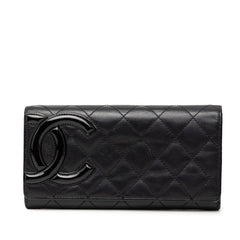 シャネル ココマーク カンボン 二つ折り 長財布 A50077 ブラック ピンク レザー レディース CHANEL 【中古】