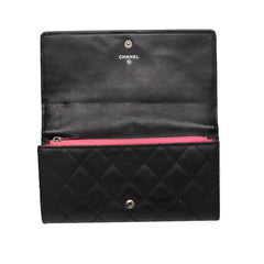 シャネル ココマーク カンボン 二つ折り 長財布 A50077 ブラック ピンク レザー レディース CHANEL 【中古】