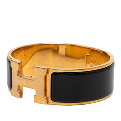 エルメス クリッククラックH GM ブレスレット ゴールド ブラック メッキ エナメル レディース HERMES 【中古】