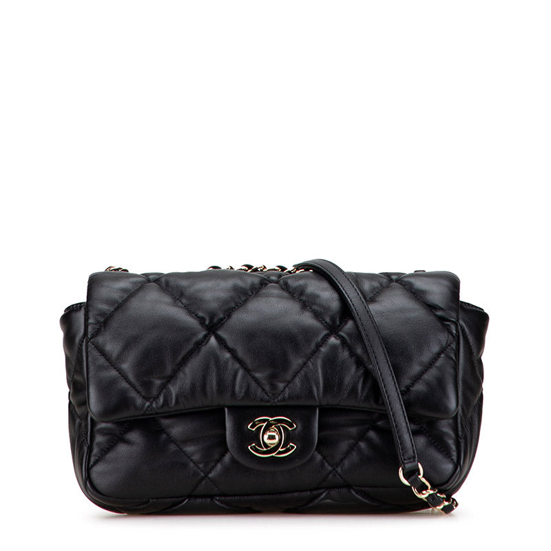 シャネル マトラッセ バブルキルト ココマーク チェーン ショルダーバッグ ブラック ラムスキン レディース CHANEL 【中古】