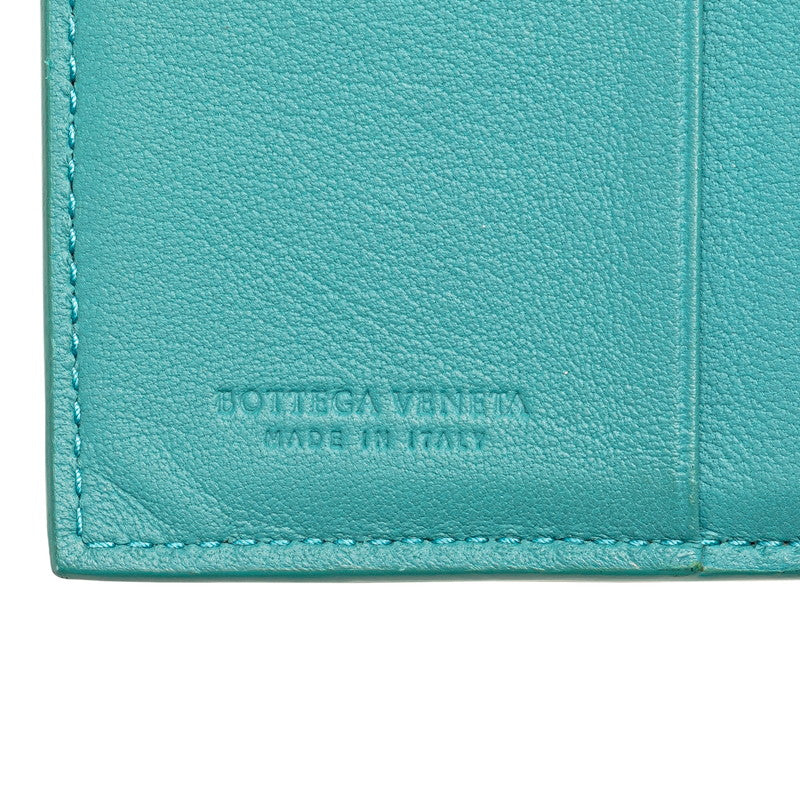 ボッテガヴェネタ イントレチャート 二つ折り財布 ブルー グリーン レザー レディース BOTTEGAVENETA 【中古】