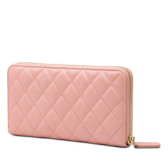シャネル ココマーク マトラッセ ラウンドファスナー 長財布 ピンク キャビアスキン レディース CHANEL 【中古】