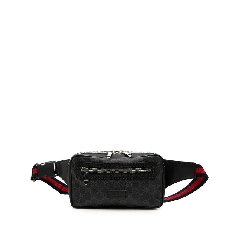 グッチ GGスプリーム シェリーライン ボディバッグ ウエストバッグ 474293 ブラック PVC レザー メンズ GUCCI 中古