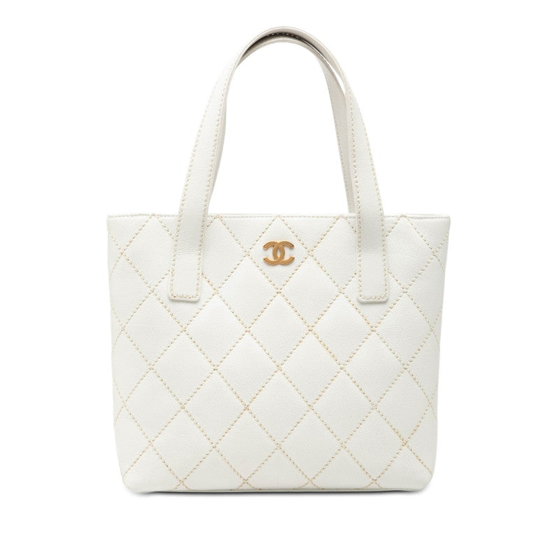 シャネル ココマーク ワイルドステッチ ハンドバッグ トートバッグ ホワイト レザー レディース CHANEL 【中古】