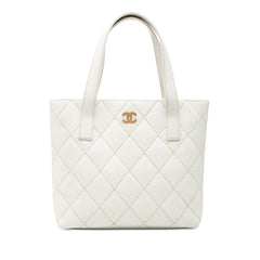 シャネル ココマーク ワイルドステッチ ハンドバッグ トートバッグ ホワイト レザー レディース CHANEL 【中古】