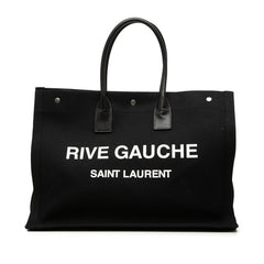サンローラン RIVE GAUCHE リヴ ゴーシュ ロゴプリント トートバッグ GNR509415 ブラック キャンバス レザー レディース SAINT LAURENT 【中古】