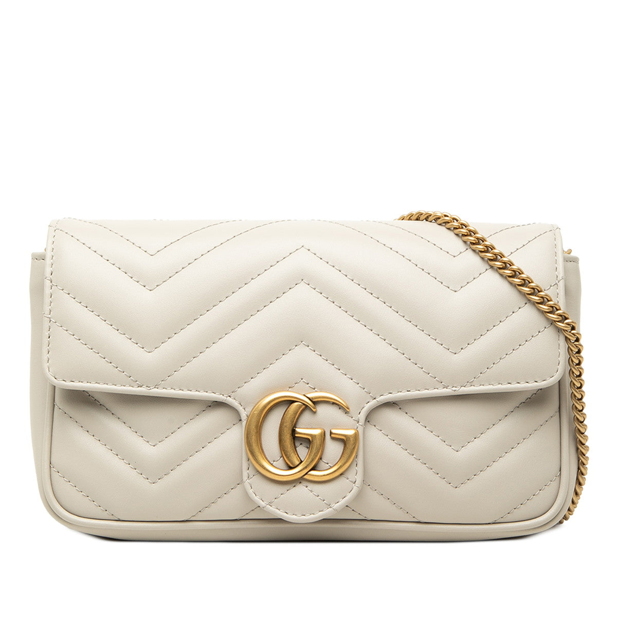 グッチ GGマーモント シェブロン チェーン スモール ショルダーバッグ 751526 グレー ブルーグリーン系 レザー レディース GUCCI 中古