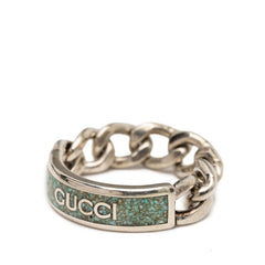 グッチ ゴルメットチェーン リング 指輪 #25 シルバー ライトブルー SV925 シルバー エナメル メンズ GUCCI 【中古】